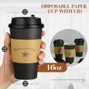 LITOPAK 100 Pack 16 oz Paper Coffee Cups with Lids, Black Disposable Coffee Cups with Lids, Sleeves and Stirring Sticks, for Parties, Picnic, Travel, and Events