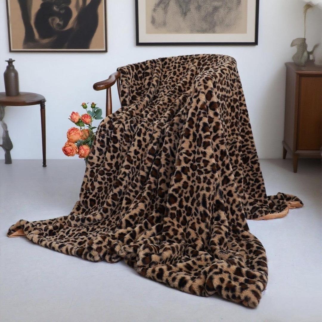 Velboa Super Soft Leopard Blanket Double Layer Bedding Thick Sofa Cover Furry Fuzzy Fax Fur Throw Blanket (Brown,51 x 63 Inch)