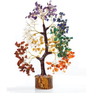 Crystals and Healing Stones - Healing Money Tree - Bonsai Tree - Seven Chakra Tree of Life - Seven Chakra Stones - Feng Shui Decor & Artificial Bonsai Tree - Good Luck Gifts for Women 10-12 Inch