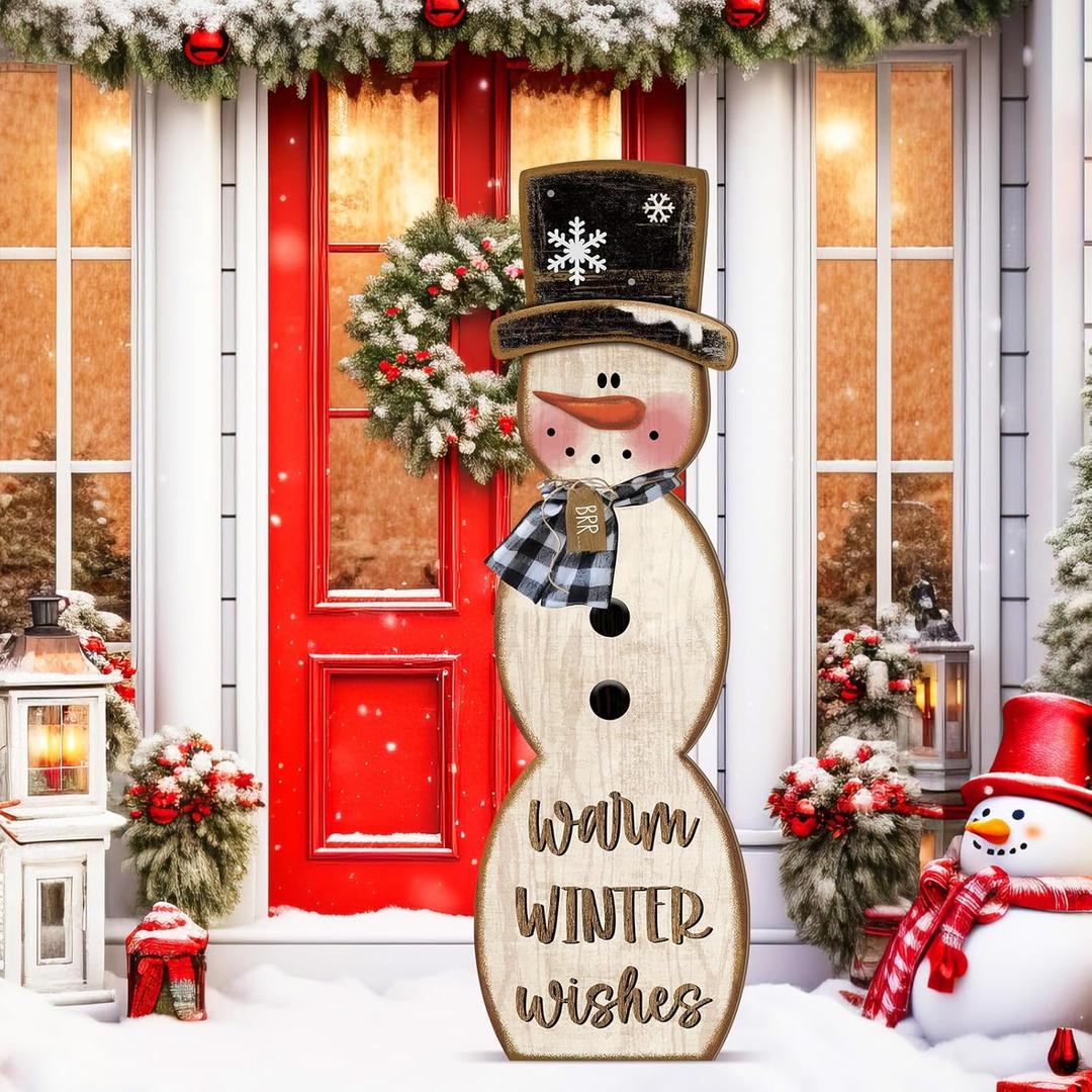 Winter Snowman Porch Sign Wooden Porch Decor Winter Christmas Nutcracker Snowman Front Door Welcome Standing Sign for Xmas Farmhouse Outdoor Yard Wall Hanging Decorations (42 Inch, Rustic)