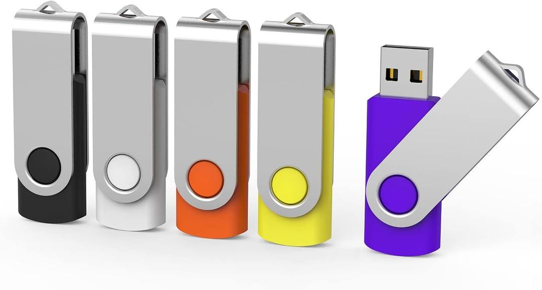 Aiibe 5 Pack 128GB USB Flash Drive USB Drive 128GB Thumb Drive USB 2.0 Memory Stick (5 Mixed Colors: Black Red Yellow White Purple)