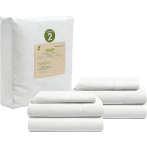 LANE LINEN 100% Organic Cotton White Twin XL Sheets Set, 3-Piece Pure Organic Cotton Percale Sheet, Extra Long Twin Sheets, Ultra Soft Bedding Sheet, Fits Mattress Upto 15" Deep - White (2Pack)