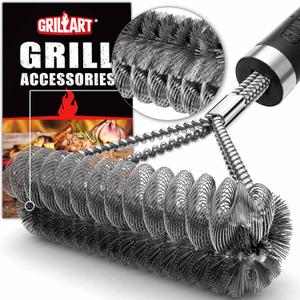 GRILLART Grill Brush [Wire + Helix] Combined BBQ Brush - Safe & Efficient Grill Cleaning Brush - 18" Grill Cleaner Brush Scrubber for Gas/Porcelain/Charbroil Grates  BBQ Accessories Gifts for Men/Dad