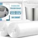 8 Gallon Trash Bags - 50 Count 8 Gal Medium Trash Bags, Unscented White 8 Gallon Garbage Bags