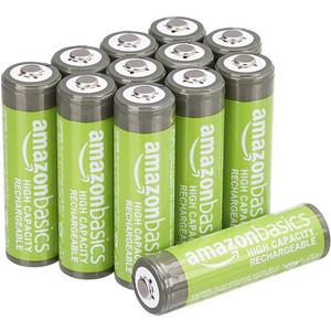 Amazon Basics 12-Pack Rechargeable AA NiMH High-Capacity Batteries, 2400 mAh, 1.2V, Recharge up to 400x Times, Pre-Charged