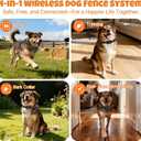 KITPLUS Wireless Dog Fence System: Electric Fence for Dogs 4-in-1 Dog Training Collar with Remote, Bark Control, Status Monitor Waterproof Electric Fence for Medium Large Dogs Outdoor Use