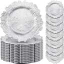 50 Pcs 13 Inch Charger Plates Bulk Plastic Plate Chargers with Floral Reef Design Round Ruffled Rim Dinner Charger Plates for Dinner Wedding Party Event Table Setting Decor (Silver)