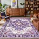 8x10 Area Rugs for Living Room, Machine Washable Vintage Rug, Non-Slip Low Pile Throw Rugs with Rubber Backing Washable Carpet for Bedroom Dining Room Kitchen Home Decor, Purple