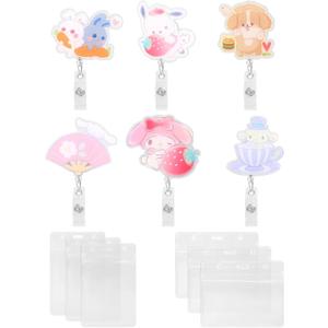 6 Pcs Nurse Badge Reels,Retractable Badge Reels,Cute Clip On ID Lanyard with Waterproof Clear ID Card Badge Holder for Nurses Doctors Kids (Lovely Style)