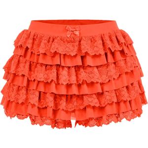 Women's Y2K Ruffle Mini Shorts Lace Sexy Bloomers Lolita Layered Skirt Cute Sweet Pettipants (Orange, XXL)