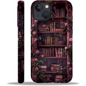 Magnetic Case for iPhone 14 Plus,Compatible with Magsafe,PC Hard Shell & Silicone Inner Bumper,Shockproof Full-Body Cover Slim Design for iPhone 14 Plus Case - Floral Bookish Dark