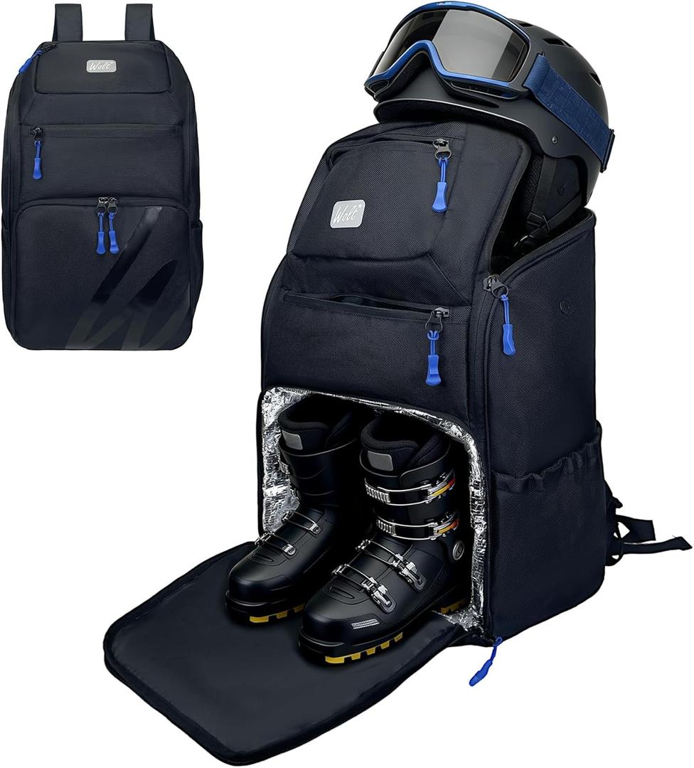 WOLT Ski Boot Bag Backpack,Waterproof Snowboard Gear Backpack,Ski Travel Backpack for Helmet Goggles Gloves&Accessories 50L Black