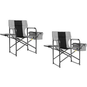 Director Camping Chair Set of 2 with Cooler Bag & Foldable Side Tray - 400lbs Heavy Duty Outdoor Folding Lawn Chair, Portable Camp Chair for Fishing/Backyard (Black & Gray)