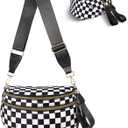 Checkered Crossbody Bag,Nylon Bum Bags for Women Crossbody,Spacious Sling Bag Purse Fanny Packs with Shoulder Strap (Blackwhite)