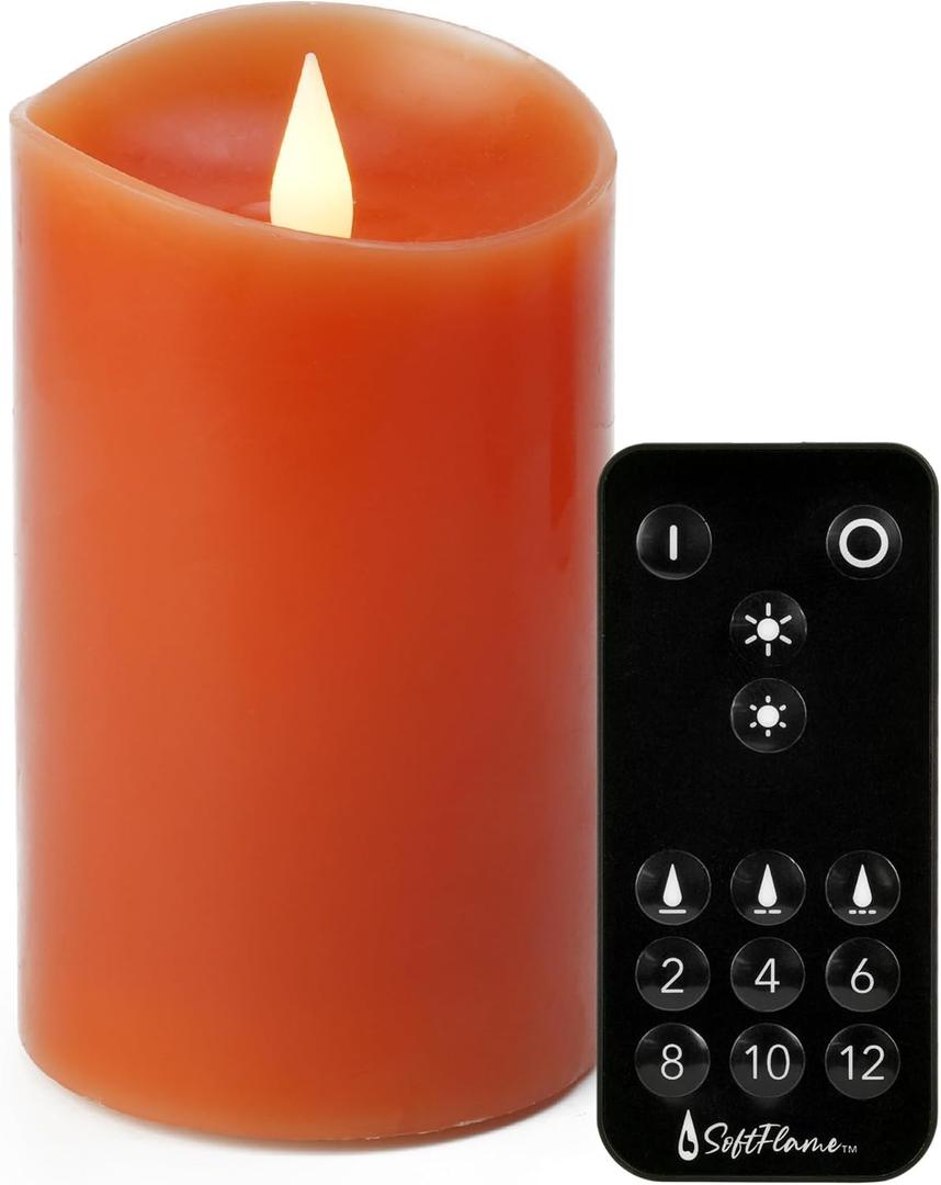 Christmas Decor Flameless LED Candles with Remote Control, 3"x 5"Battery Operated Pillar Real Wax with Timer for Christmas Decorations, Pumpkin Orange Candle