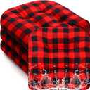 Barydat 4 Pcs Christmas Outdoor Chair Cushions 18.9 x 18.9 Inch Red and Black Plaid Waterproof Sun Protection Patio Furniture Overstuffed Seat Cushion Chair Pad with Round Corner for Indoor