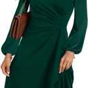 Happy Sailed Women's Long Sleeve Ruched Waist Flowy A Line High Low Midi Cocktail Party Dress (Green, XL)