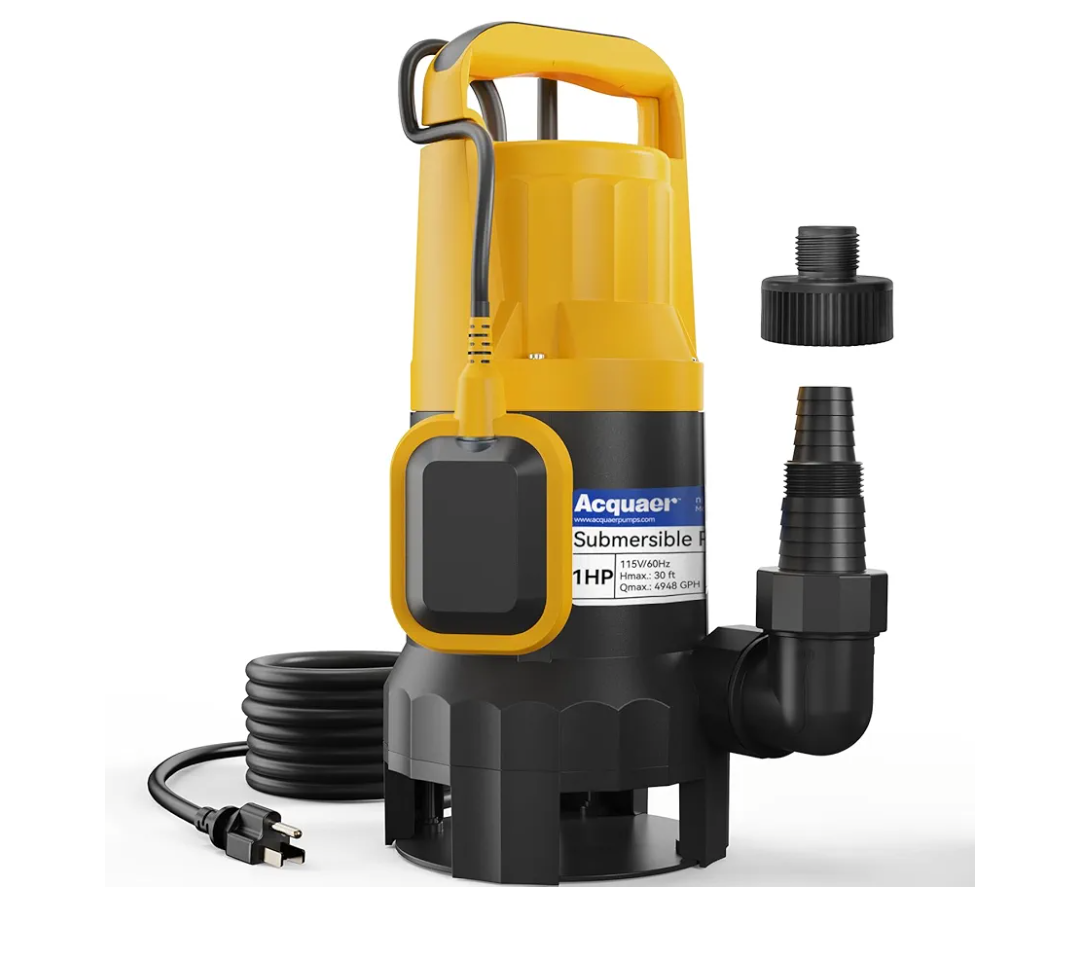 Acquaer 1HP Sump Pump 4948GPH Submersible Drain Pump with Automatic Float Switch, Remove Clean/Dirty Water for Basement, Hot Tub, Pools, Garden Pond