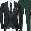 Wangyue Men's Tuxedo Suit 3 Piece Suits for Men Wedding Slim Fit Prom Tuxedo for Men Dinner Party Blazer Vest Pants Set (Dark Green)