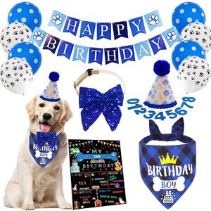 Dog Birthday Bandanas - Paw Balloons, Banner & Outfit Hat for Dog Birthday Decorations
