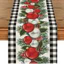 Artoid Mode Black White Buffalo Plaid Xmas Ball Holly Christmas Table Runner, Winter Kitchen Dining Table Decoration for Outdoor Home Party 13x108 Inch