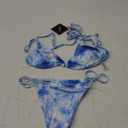ZAFUL Tie Dye Ribbed String Bikini Swimwear - Light Blue S 