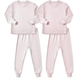 HAPIU Rayon from Bamboo kids Pajamas Set, Pjs Girls Boys (10 Years, Beige & Baby Pink)