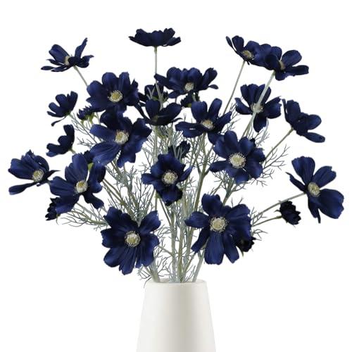 4PCS Navy Blue Silk Cosmos Flowers 24'' Wild Flowers Artificial Fake Flowers Arrangement for Wedding Party Kitchens Home Decoration(Navy Blue)