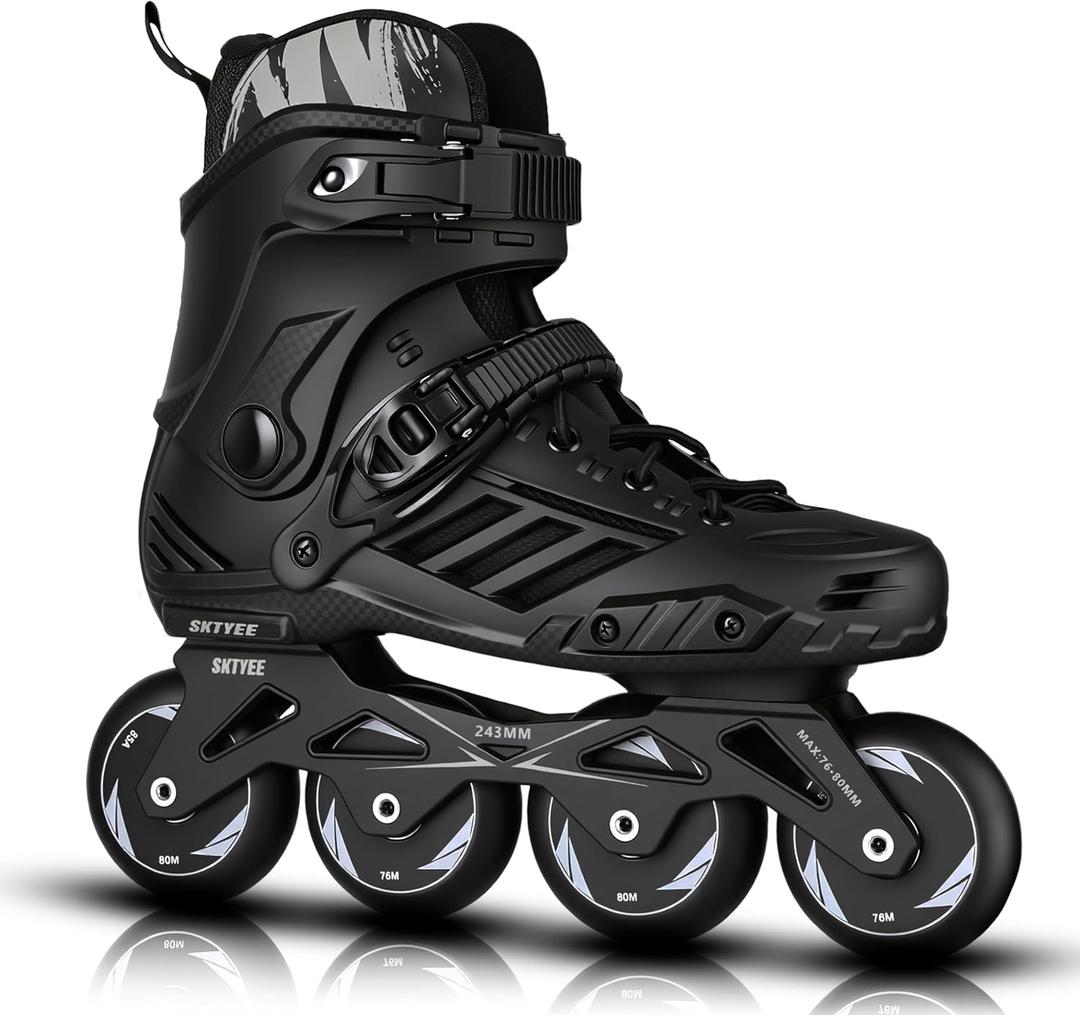 SKTYEE Inline Skates for Women Men, High Performance Roller Skates Blades Adult Male Female, Professional Skates for Outdoor Fitness & Beginners, Washable Liner, 85A PU Wheels, Black Size 8-10