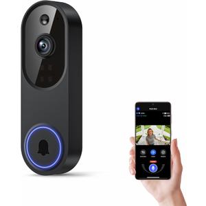 Orbitell Wireless Wi-Fi Video Doorbell Camera with Two Way Audio, AI Motion Detection, Night Vision and Cloud Storage, 2.4G Wi-Fi only (Black-NoChime)