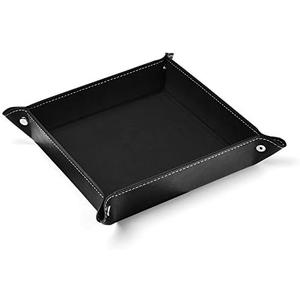 Oirlv Premium Leather Valet Tray for Men Jewelry Organizer, Desktop Storage,Key Wallets Cell Phones Catchall Tray Nightstand or Dresser Organizer Plate (Black)