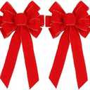2 Pack Red Christmas Bows Outdoor Decorations,12”x20” Large Christmas Tree Topper Bow, Velvet Wreath Bow with Glitter Gold Edge for Xmas Home Front Door Decor