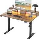 Klicelor Electric Standing Desk with Shelf, 48 Inch Height Adjustable Desk with Power Outlets & LED, Sit Stand Up Table with Monitor Stand, Computer Workstation for Home Office, Rustic Brown, 48 x 24 Inch with Shelf, Led and Power Strips