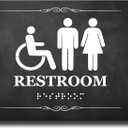 ADA Compliant Restroom Sign with Raised Braille Text, White Men, Women, and Disabled Logos, UV Printed Aluminium Composite, 8" x 5.75"