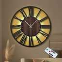 Large Lighted Wood Wall Clock Remote Control, Roman Numeral Modern Decorative Clock with Silent Movement, Battery Operated Clocks for Living Room Decor