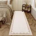 GarveeHome Scalloped 2x6 Runner Rug for Hallway Washable Kitchen Rugs Non Slip Solid Beige Modern Soft Low-Pile Indoor Carpet for Entryway Laundry Room Floor Mats