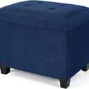 Ottoman with Storage, Rectangular Storage Ottoman, Linen Ottomans with Legs for Living Room Bedroom Dorm, 23.6" D x 17.7" W x 19.9" H, Blue