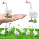 RoundFunny 5 Pcs Desk Goose Figurines Mini Desktop Goose Tiny Plastic Statue for Desk DIY Crafts Car, Farm Craft Decoration, Small Animals Collectible, Home Garden (Classic)