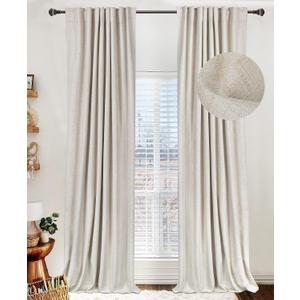 100% Blackout Shield Linen Blackout Curtains for Bedroom 90 Inches Long, Back Tab/Rod Pocket Living Room Drapes, Thermal Insulated Blackout Curtains 2 Panels Set, 50" W x 90" L,Cream (50"W x 90"L (Pack of 2), Cream)