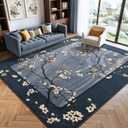 8x10 Area Rugs for Living Room, Oriental Floral Birds Large Washable Rug for Bedroom, Soft Low Pile Non Slip Carpet for Dining Room Kids Room Farmhouse Office Home Decor, Blue