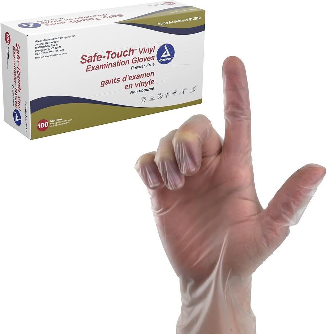 Dynarex Safe-touch Vinyl Exam Gloves, Powder Free, Medium, 1 Box Of 100 Gloves, Clear, Medium