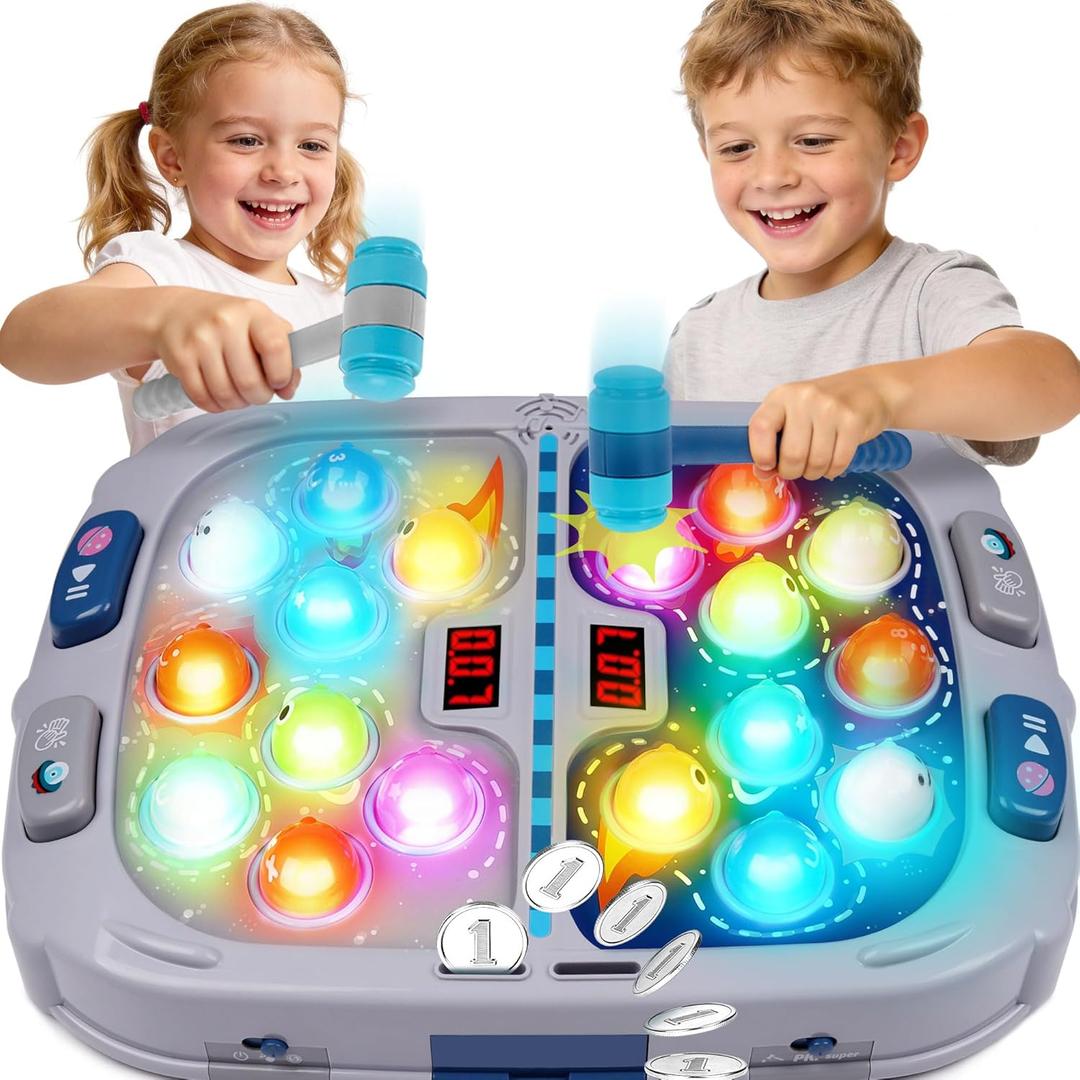 Whack Game Mole,Toys for 3+ Year Old,Birthday Gifts for 3 4 5 6 Year old Boys,Boys Toys Age 3,Toddler Gifts,2 Player Game Toy,Larger 11*15in Whack Toy with 5 Modes,9 Speeds,54 Levels and Light&Sounds (Grey)