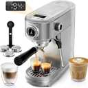 HIBREW H10B - Professional Espresso Machine - Cappuccino Maker with Milk Frother, Adjustable Temperature & Cup Volume, with Display, Pressure Gauge & Stainless Steel Body (Silver)