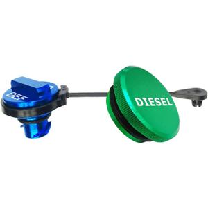illet Aluminum Fuel Cap Combo Pack,Diesel Fuel Cap for Dodge - Magnetic Green Diesel Fuel Cap and Non-magnetic Blue DEF Cap for 2013-2018 Dodge Ram Diesel Trucks 1500 2500 3500
