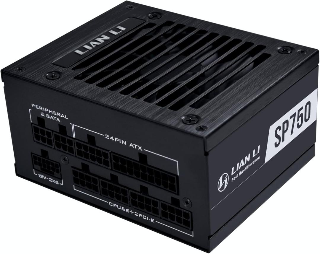 Lian Li SP750 V2 Gold 750 Watt SFX Form Factor Power Supply | Native 12V-2x6 Cable - Low Noise - 80+ Gold Efficiency - ATX 3.1 & PCIe 5.0 Compliant - 92mm FDB Fan - Black (SP750G.B)