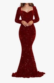 Sparkly Sequin Prom Dresses for Women Long Sleeves Mermaid Wedding Guest Dresses Sweetheart Neck Evening Gowns with Train, M/L