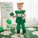 Toddler Girl St Patrick's Day Outfit Embroidery Ruffle Flutter Sleeve Tunic Dress Top Dot Ruffle Pants 2Pcs Clothes (Green), 6-12M