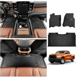 Floor Mats for 2019-2024 Dodge Ram 1500 Crew Cab New Body (Not Fit Classic) 2nd with Rear Under-Seat Storage Box Bucket Seat, All-Weather Floor Liners 1st & 2nd Row Full Set