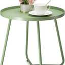 danpinera Outdoor Side Tables, Weather Resistant Steel Patio Side Table, Small Round Outdoor End Table Metal Side Table for Patio Yard Balcony Garden Bedside Green, Set of 2