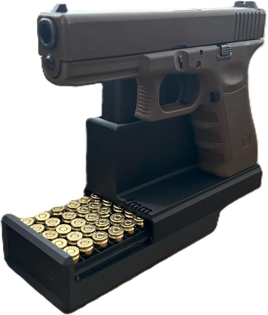 9mm Handgun Display Stand, Magazine and Ammo Holder - Mount Rack (Doublestack 9mm), Black